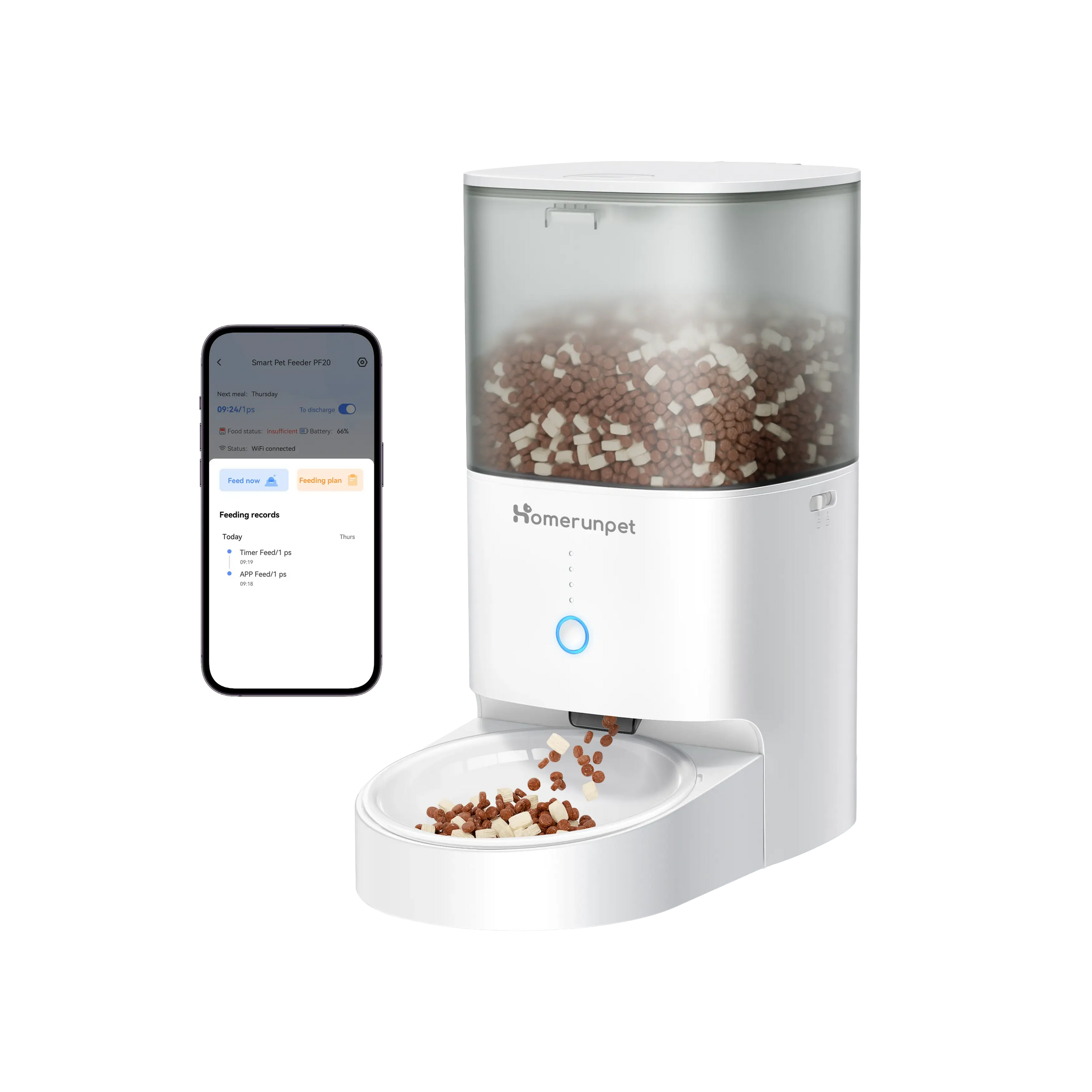 HomerunPet Smart Pet Feeder - Mobile APP Control (Porcelain Bowl)