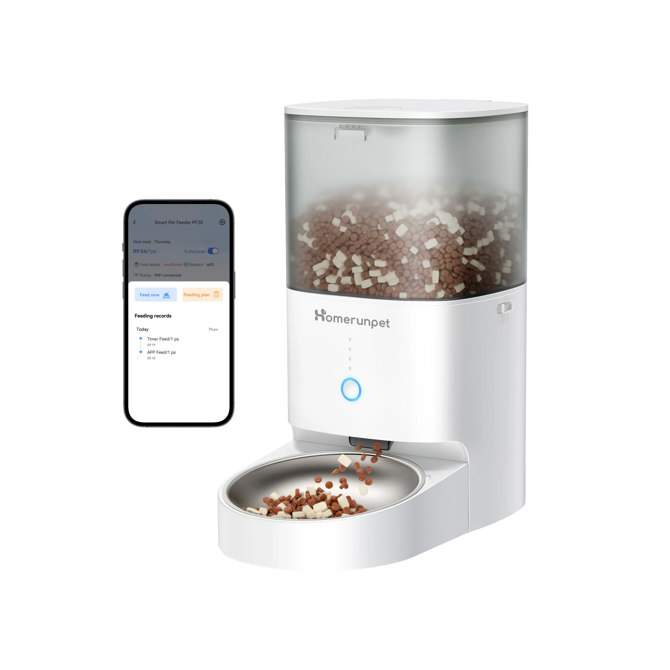 HomerunPet Smart Pet Feeder - Mobile APP Control (Stainless Steel Bowl)